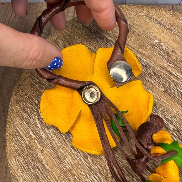 Leather Yellow Rose Purse Charm Genuine Leather Flower Bag Charm NEW FAST SHIP - Picture 8 of 8